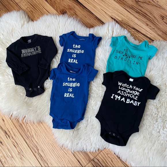 5 pc Funny Onesie Bundle newborn to 12 months - Picture 1 of 6